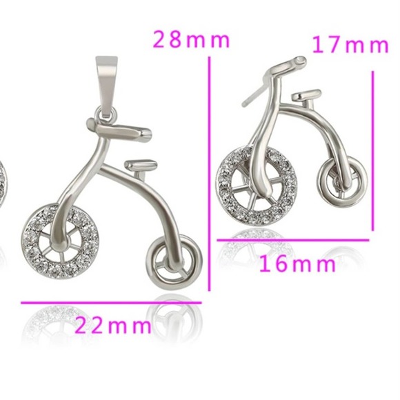 Bike Simulated Diamonds Earrings & Necklace Set 18k White Gold Plated - Picture 2 of 8